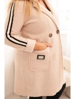 Dámský kabát Plus Size z s kapsami béžový model 21297082 - K-Fashion Dámský kabát Plus Size z s kapsami béžový model 21297082 - K-Fashion