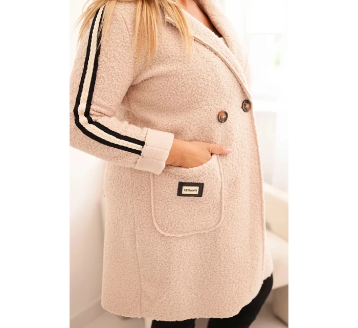 Dámský kabát Plus Size z s kapsami béžový model 21297082 - K-Fashion Dámský kabát Plus Size z s kapsami béžový model 21297082 - K-Fashion