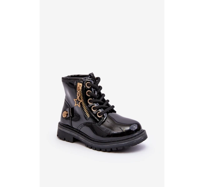 Dětské lakované botky na zip černé model 21641016 - EVENTO