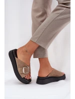 Dámské semišové sandály s přezkou na platformě béžové model 21686253 - Zazoo