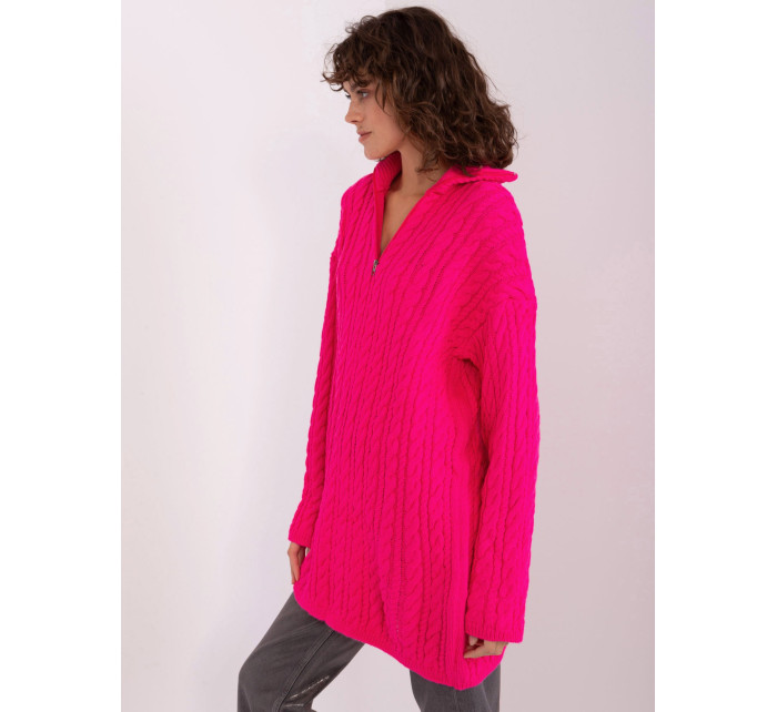 Fluo růžový dámský svetr s kabely