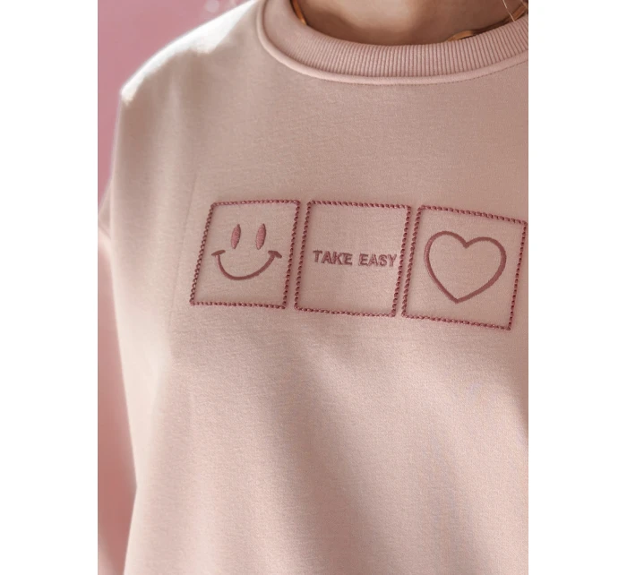 Dámská oversize mikina s výšivkou EASYJOY růžová FashionStreet BY1513