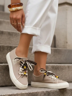 Dámské tenisky tenisky s ozdobnými korálky béžové ZY1408