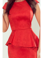 Elegantní dámské červené semišové midi šaty volánkem model 8071849 - numoco