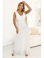 Dlouhé maxi šaty s a hlubokým výstřihem ecru barva model 22079727 - numoco basic Dlouhé maxi šaty s a hlubokým výstřihem ecru barva model 22079727 - numoco basic