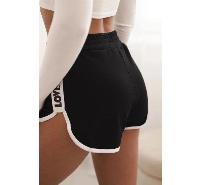 Dámské bavlněné šortky s elastickým pasem a sportovním lemem černé Dámské bavlněné šortky s elastickým pasem a sportovním lemem černé