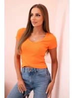 Dámská pruhovaná blůza s V výstřihem a krátkým rukávem model 21772770 - K-Fashion Dámská pruhovaná blůza s V výstřihem a krátkým rukávem model 21772770 - K-Fashion