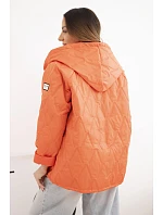 Dámská jarní prošívaná bunda s kapucí a na zip tmavě oranžová