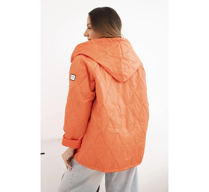 Dámská jarní prošívaná bunda s kapucí a na zip tmavě oranžová