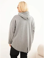 Dámská mikina Plus Size z viskózy s kapucí a klokaní kapsou šedý melír Dámská mikina Plus Size z viskózy s kapucí a klokaní kapsou šedý melír
