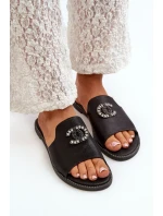 Elegantní dámské lesklé pantofle s ozdobou S.Barski Černá Elegantní dámské lesklé pantofle s ozdobou S.Barski Černá