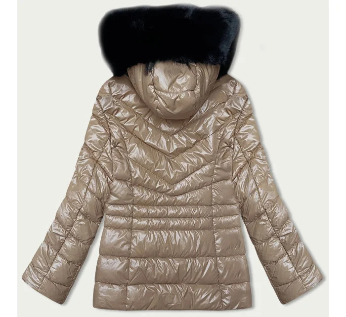 Béžová prošívaná dámská zimní bunda (V775)