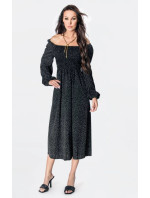 Černé dámské puntíkované šaty ve španělském stylu s dlouhými rukávy Ann Gissy (DLY016)