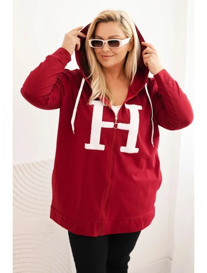 Dámská mikina Plus Size bavlněná s kapucí a velkým model 21399817 H bordová - K-Fashion