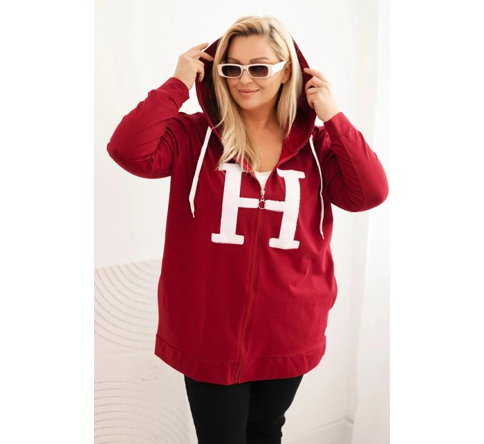 Dámská mikina Plus Size bavlněná s kapucí a velkým model 21399817 H bordová - K-Fashion