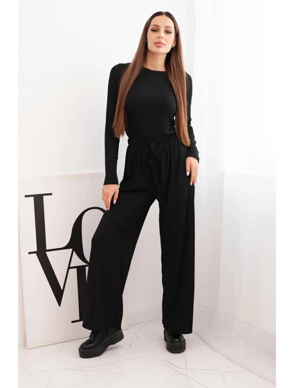 Dámský viskózový komplet s model 21731230 a širokými kalhotami černý - K-Fashion