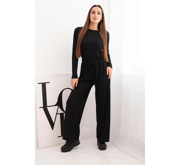 Dámský viskózový komplet s model 21731230 a širokými kalhotami černý - K-Fashion Dámský viskózový komplet s model 21731230 a širokými kalhotami černý - K-Fashion