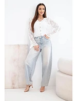 Dámský bavlněný krajkový svetr zapínaný na knoflíky s dlouhým rukávem bílý