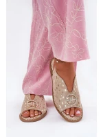 Kožené Sandály Na Plochém Podpatku S Ozdobou model 21696730 Zlaté - S.Barski