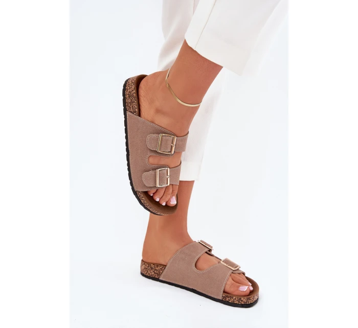 Dámské sandály se zlatými sponami a prošíváním khaki Lunera Dámské sandály se zlatými sponami a prošíváním khaki Lunera