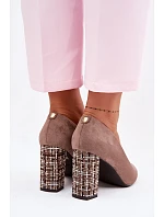 Semišové lodičky na podpatku světle hnědé model 22091824 - SERGIO LEONE Semišové lodičky na podpatku světle hnědé model 22091824 - SERGIO LEONE