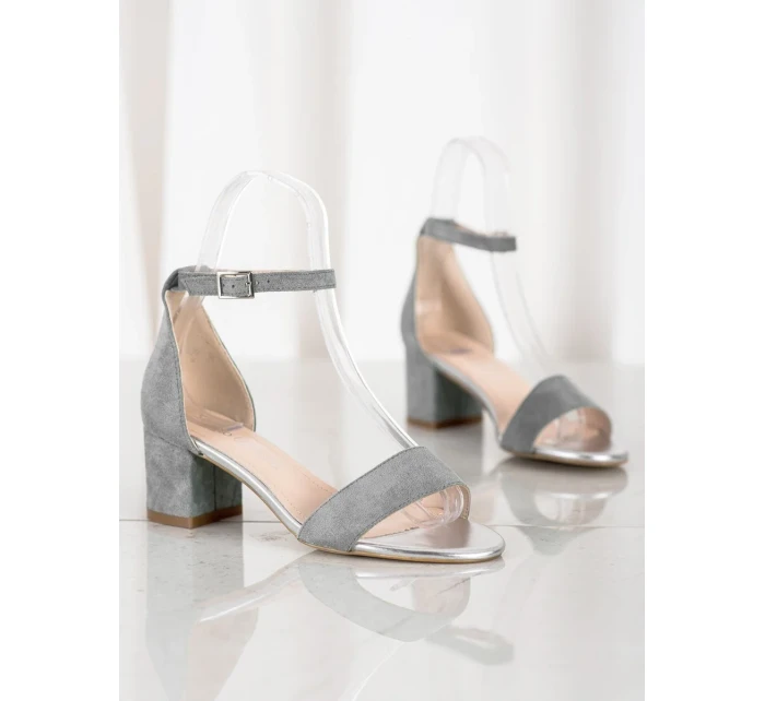 Originální  lodičky dámské šedo-stříbrné na širokém podpatku