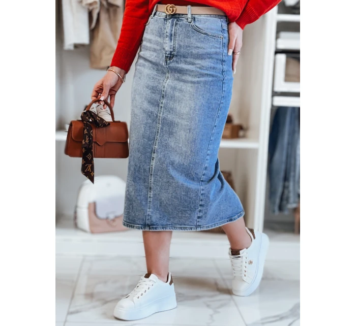 Džínová midi sukně s rozparkem MERITTA modrá FashionStreet CY0483 Džínová midi sukně s rozparkem MERITTA modrá FashionStreet CY0483