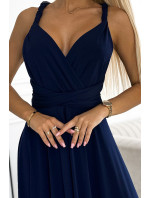 Tmavě modré elegantní dlouhé dámské šaty s model 19158867 - numoco