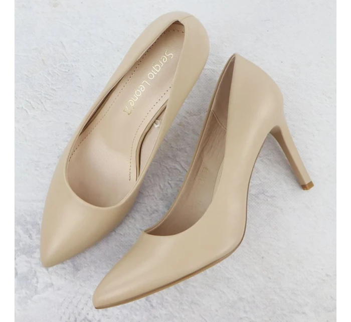 Béžové lodičky na jehlovém podpatku Sergio model 22013077 - LEONE Béžové lodičky na jehlovém podpatku Sergio model 22013077 - LEONE