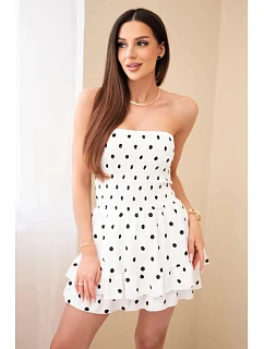 Dámský viskózový overal s puntíky a volánem béžový