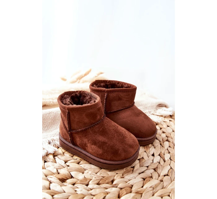 Dětské Teplé Sněhule Semišové Hnědé model 21564106 - Boto Dětské Teplé Sněhule Semišové Hnědé model 21564106 - Boto