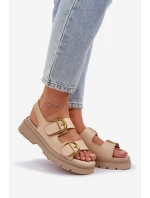 Eko kožené sandály s přezkami béžové model 21684627 - Boto