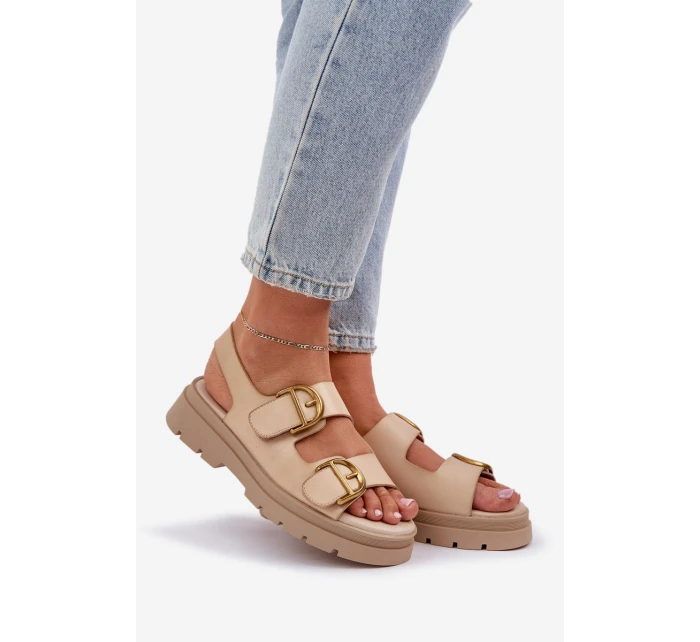 Eko kožené sandály s přezkami béžové model 21684627 - Boto