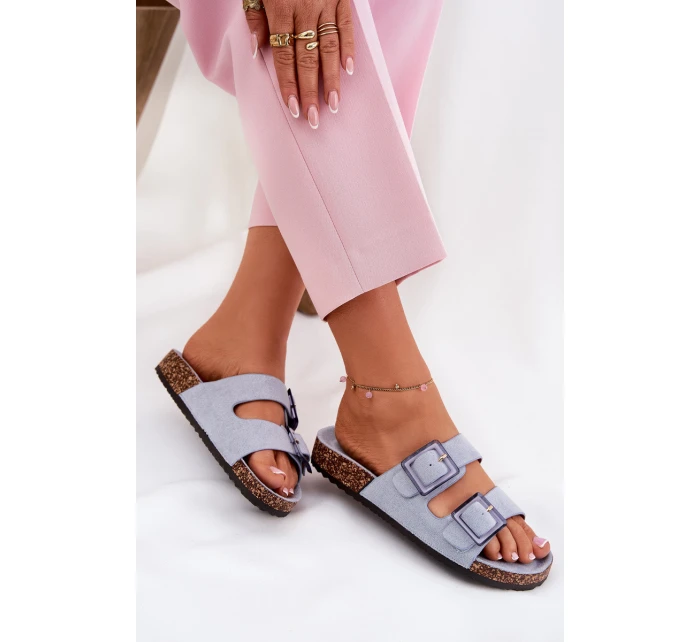 Dámské sandály s přezkami na korkové podrážce modré Sercele Dámské sandály s přezkami na korkové podrážce modré Sercele