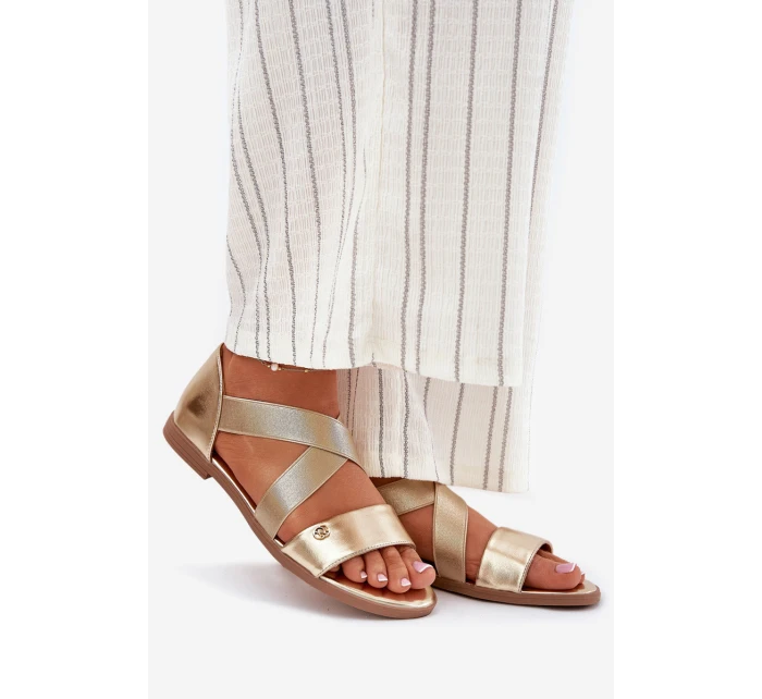 Dámské ploché sandály s elastickými pásky zlaté Marinea Dámské ploché sandály s elastickými pásky zlaté Marinea