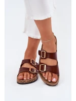 Dámské Pantofle S Přezkami Z Eko Kůže Hnědé model 21701635 - EVENTO