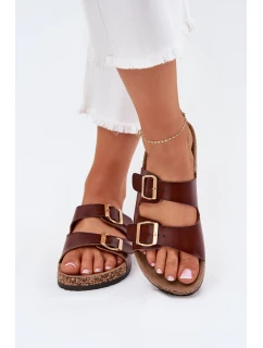 Dámské Pantofle S Přezkami Z Eko Kůže Hnědé model 21701635 - EVENTO