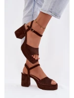 Dámské sandály na podpatku z eko semiše čokoládové Iserelle