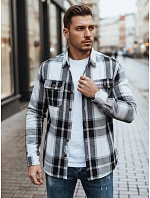 Pánská kostkovaná flanelová košile DX2673 černobílá - FashionStreet