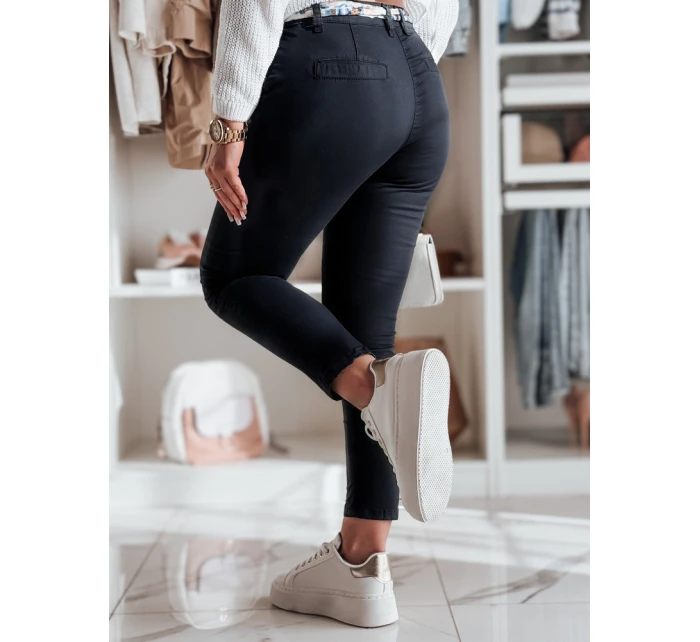 Dámské látkové chinos kalhoty s páskem námořnická modř Dstreet model 21986193 - FashionStreet