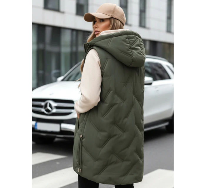 Dámská dlouhá prošívaná vesta s kapucí zelená FashionStreet TY5106 Dámská dlouhá prošívaná vesta s kapucí zelená FashionStreet TY5106