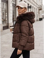 Dámská prošívaná bunda s kožešinovou kapucí, hnědá, FashionStreet TY5894