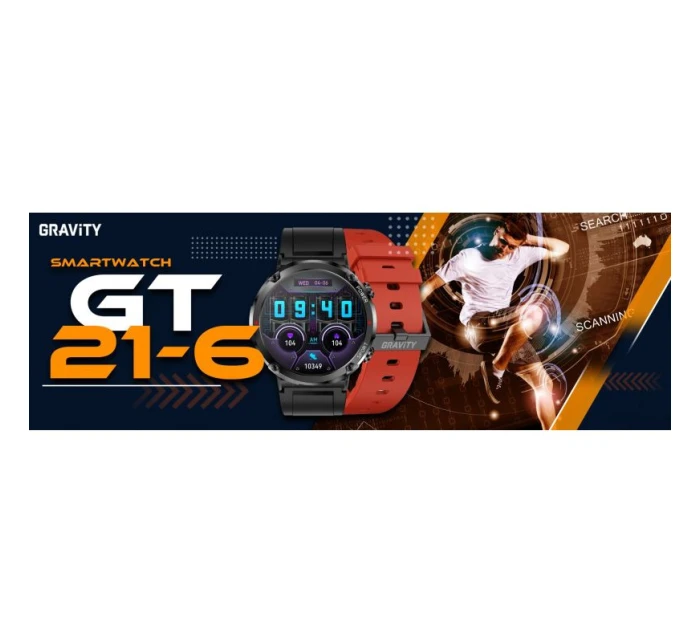 Chytré hodinky Gravity GT21-6 + červený silikonový řemínek