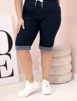 Dámské bavlněné šortky Plus Size s vázáním námořnická modrá