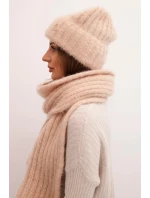 Dámská sada čepice a dlouhého šály z měkké příze béžová Dámská sada čepice a dlouhého šály z měkké příze béžová