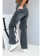 Dámské model 21903502 kalhoty s rovnými nohavicemi a vysokým pasem grafitové - K-Fashion