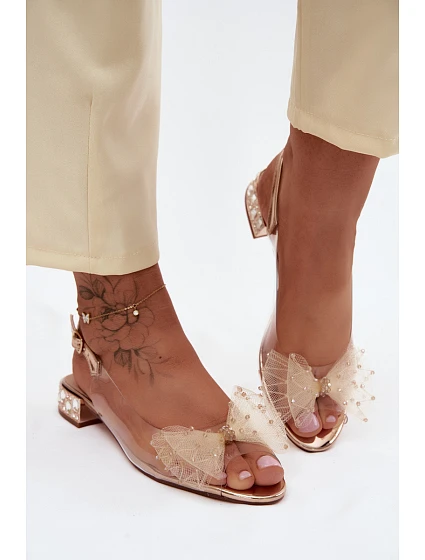 Dámské sandály průhledné s mašlí D&A MR61-9001 růžové zlato