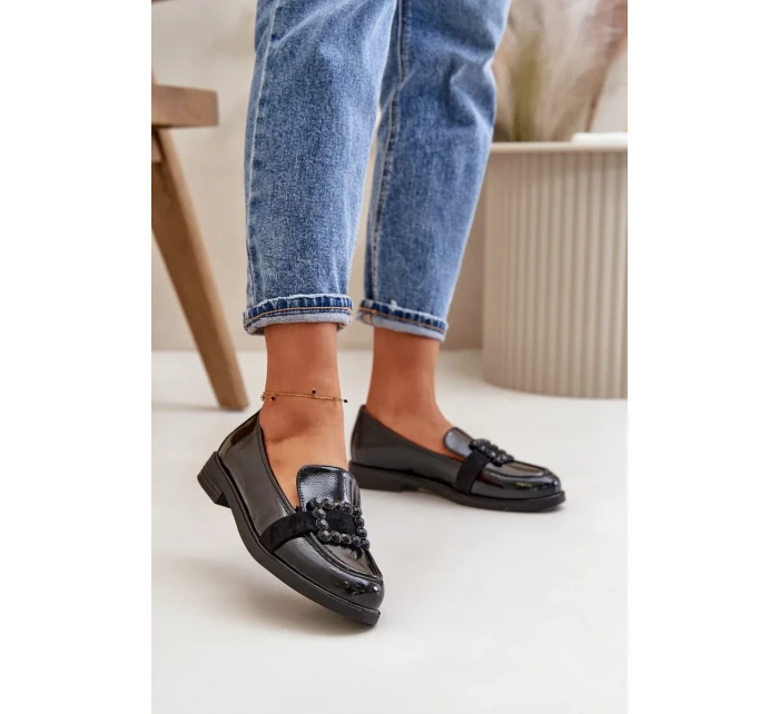Lakované Dámské Mokasíny s Ozdobou Černé Vinceza