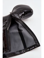 Dámské lakované boty Calvessa – černé, na platformě a sloupkovém podpatku