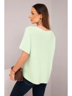 Dámská svetr s krátkým rukávem a výstřihem do V mátová